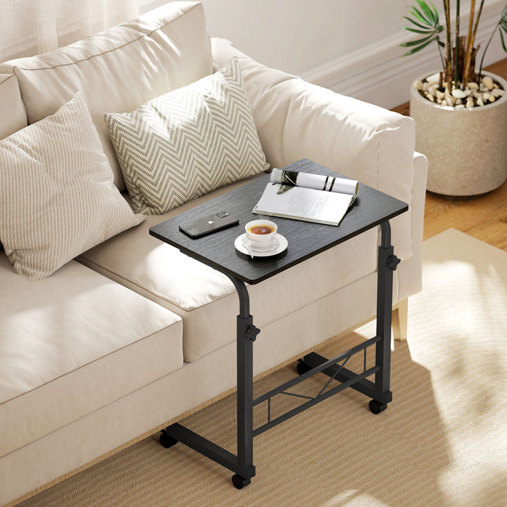 HOMCOM Mobile Standing Desk with Adjustable Height, 23.5 inch Stand Up Desk with Wheels, Natural Wood