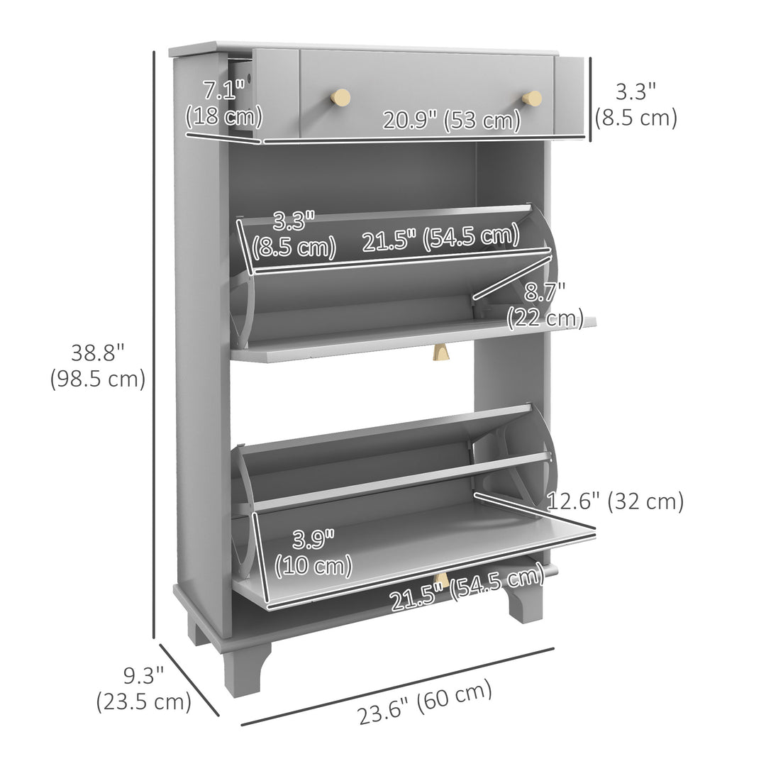 HOMCOM Slim Shoe Storage with 2 Flip Drawers and Adjustable Shelves Shoe Cabinet Organizer for 8 Pair,  White