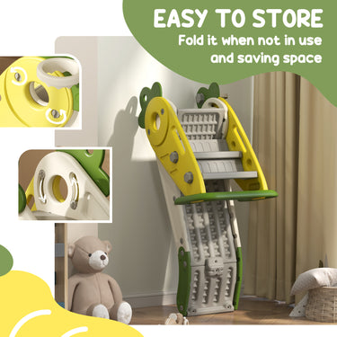 Qaba 3 in 1 Foldable Toddler Slide with Basketball Hoop, Climber, for 1-3 Years Old, Yellow