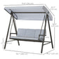 Outsunny 3 Seater Patio Swing Chair, Porch Swing with Adjustable Canopy and Removable Cushions, Outdoor Swing Seat, Beige