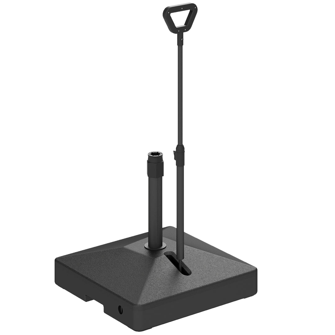 Outsunny Square Plastic Patio Umbrella Base with Adjustable Wheels, Handle, Outdoor Patio Umbrella Stand, Filled Up to 121lb with Stand, 99lb with Water for Garden Poolside, Black