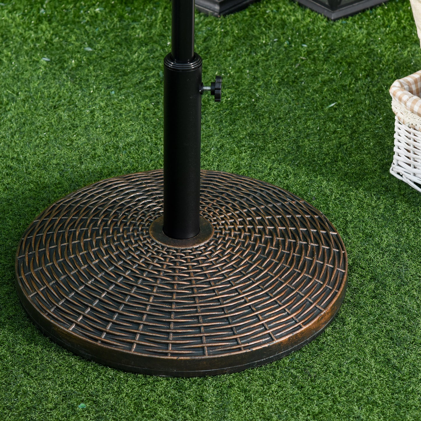 Outsunny 18â€� Round Patio Umbrella Base Outdoor Decorative Cast Stone Resin Parasol Stand Market Garden Umbrella Holder, Bronze