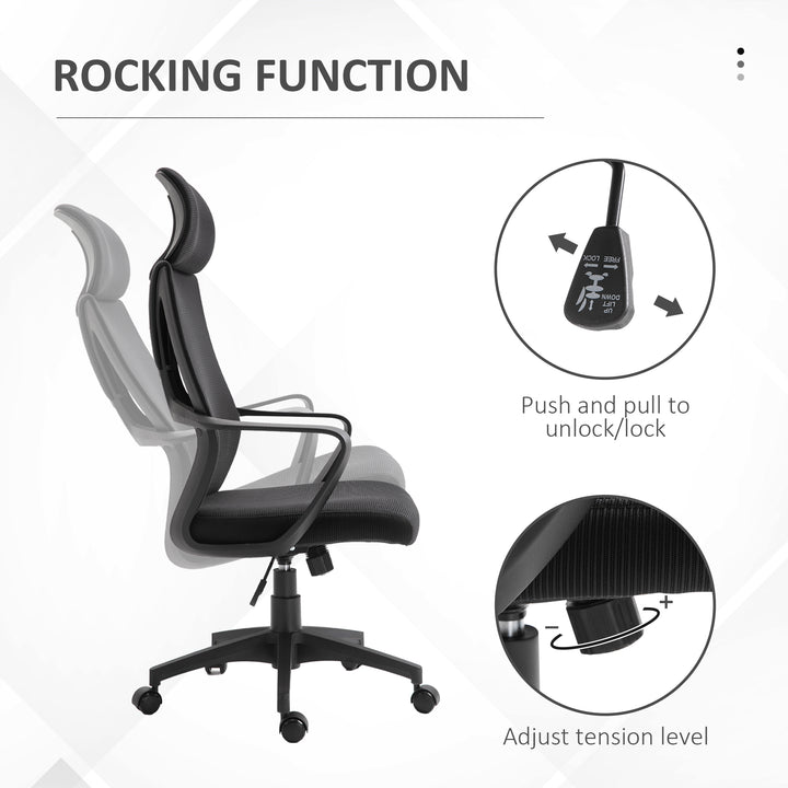 Vinsetto Mesh Office Chair with Up&Down Headrest, Ergonomic Computer Desk Chair with Adjustable Tilt Angle, Height Adjustable Swivel Seat with Lumbar Support for Home Office, Black