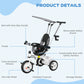 Qaba 6 in 1 Kids Tricycle with Removable Handlebar and Canopy, Navy Blue