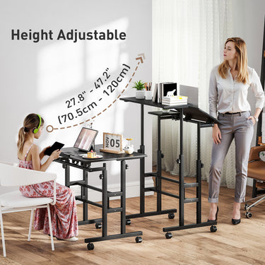 HOMCOM Mobile Stand Up Desk, Height & Angle Adjustable Computer Desk with Wheels for Standing or Sitting, Laptop Desk, Black