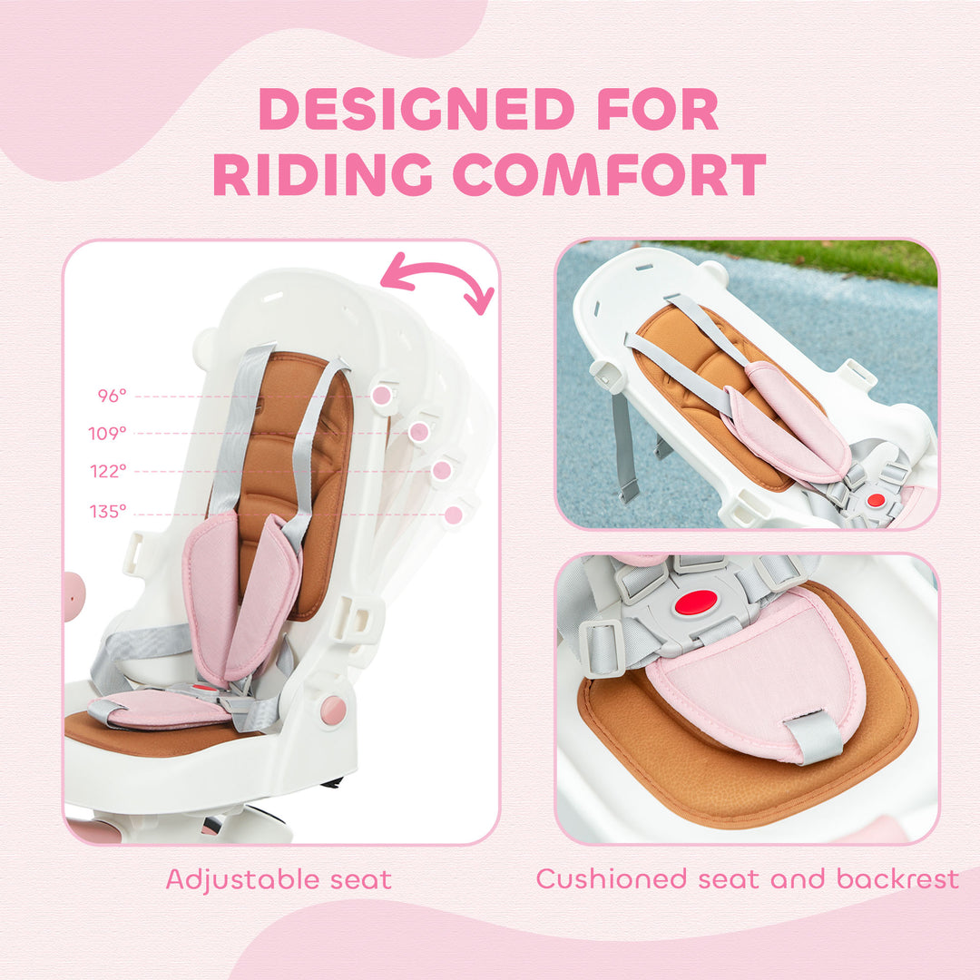 Qaba 7 in 1 Toddler Tricycle with Safety Harness, Adjustable & Removable Parent Handle, Canopy, Storage Bag, Brake, Pink