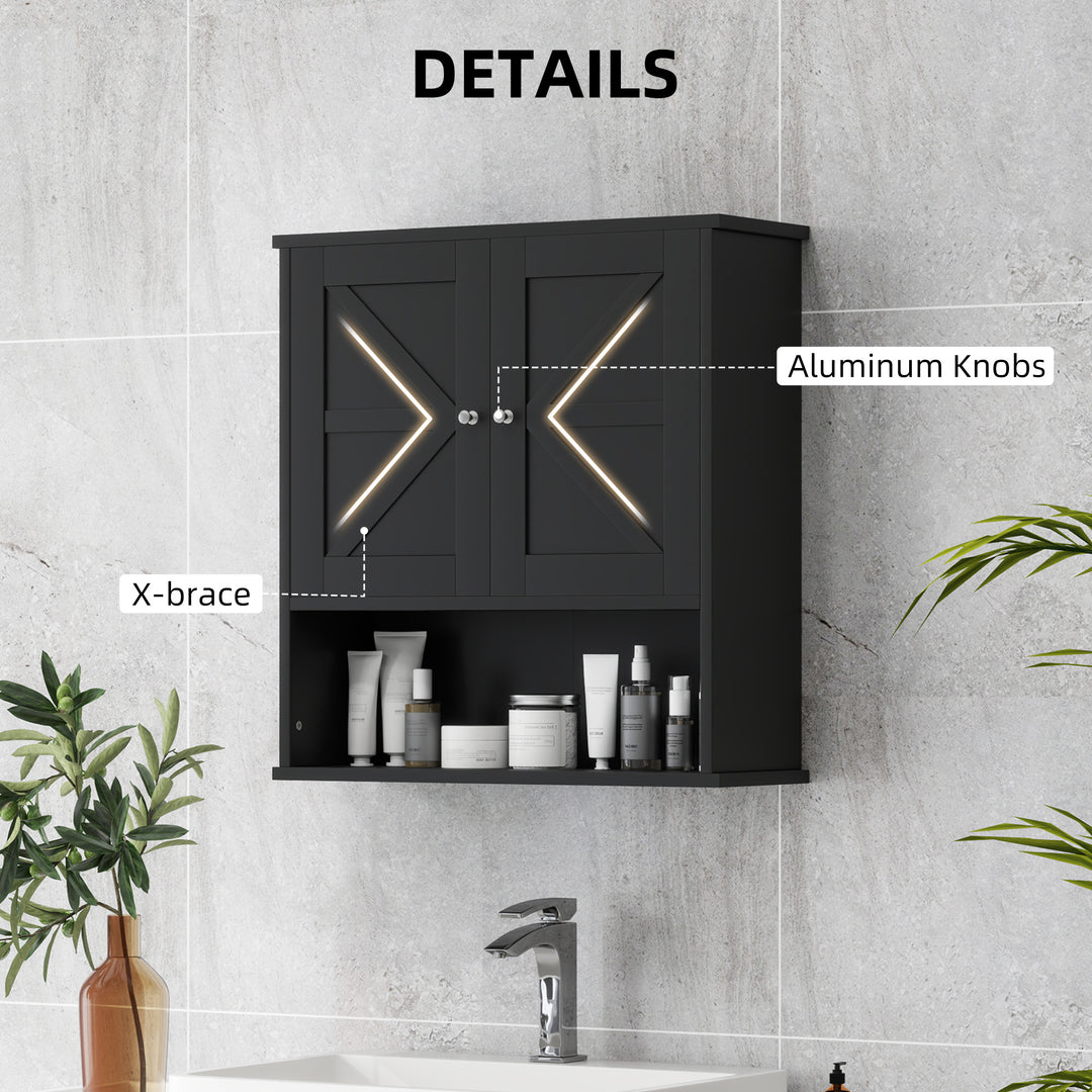 kleankin Farmhouse Bathroom Medicine Cabinet, Wall Cabinet with Barn Doors, and Adjustable Shelf for Laundry Room, Black