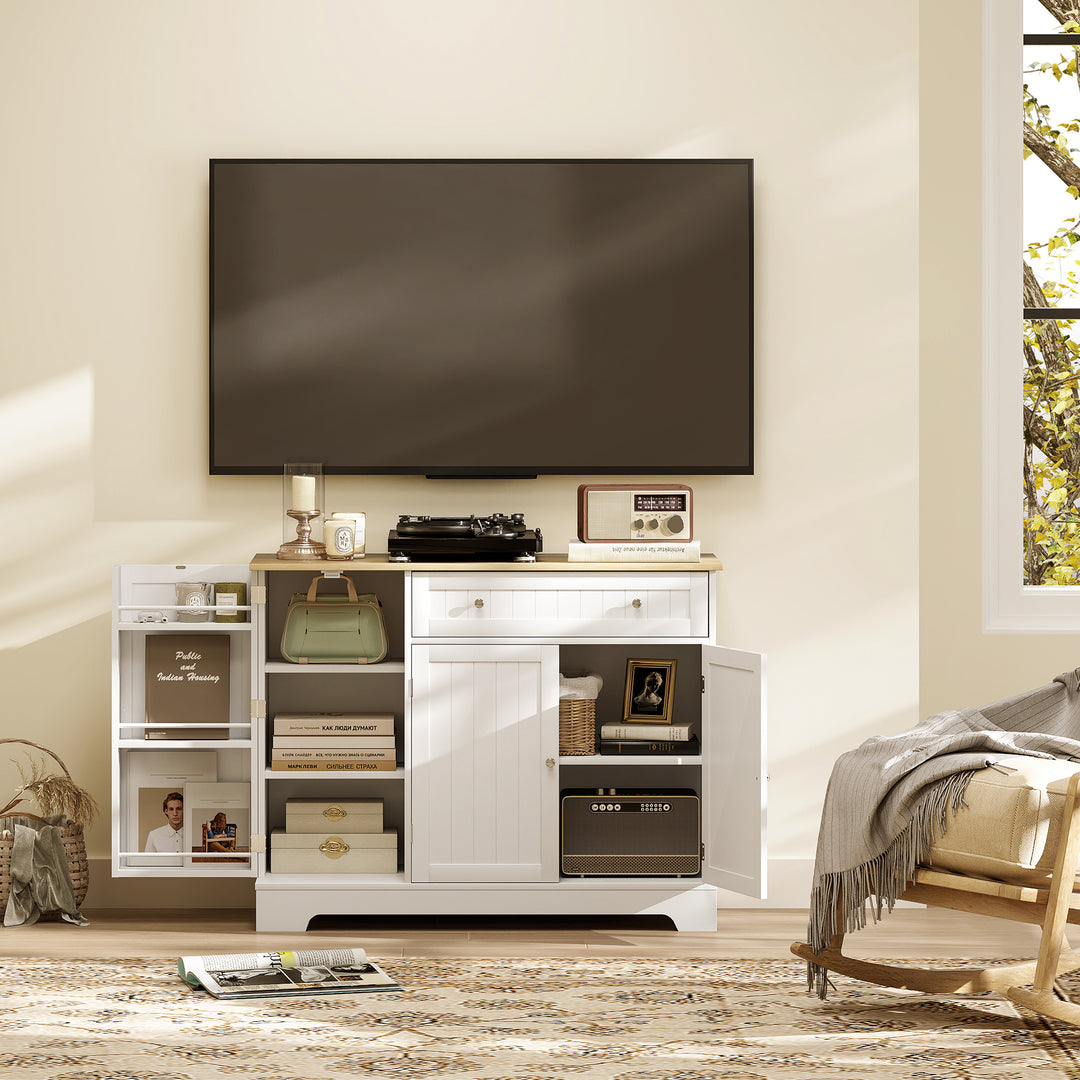 HOMCOM Modern Sideboard Cabinet, 41" Kitchen Buffet Cabinet with Drawer, Adjustable Shelf, 3 Doors for Dining Room, White