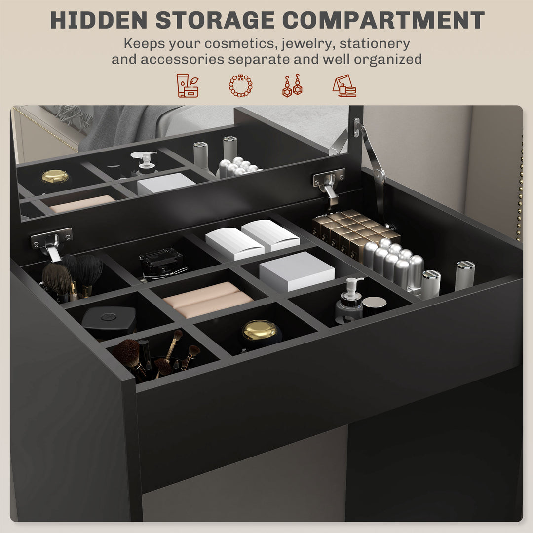 HOMCOM Modern Vanity Set with Makeup Table and Cushioned Stool, Dressing Table with Flip Top and Mirror for Bedroom, White