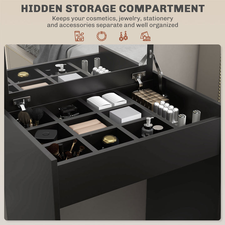 HOMCOM Modern Vanity Set with Makeup Table and Cushioned Stool, Dressing Table with Flip Top and Mirror for Bedroom, White