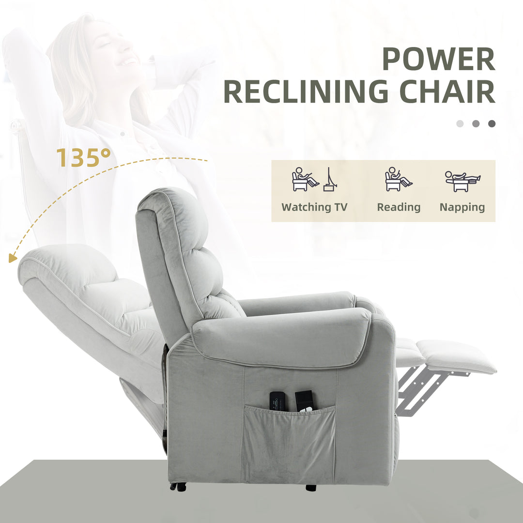 HOMCOM Lift Chair for Elderly, Massage Recliner Chair with 8 Vibration Points, Footrest, Remote Control, Side Pockets, Grey