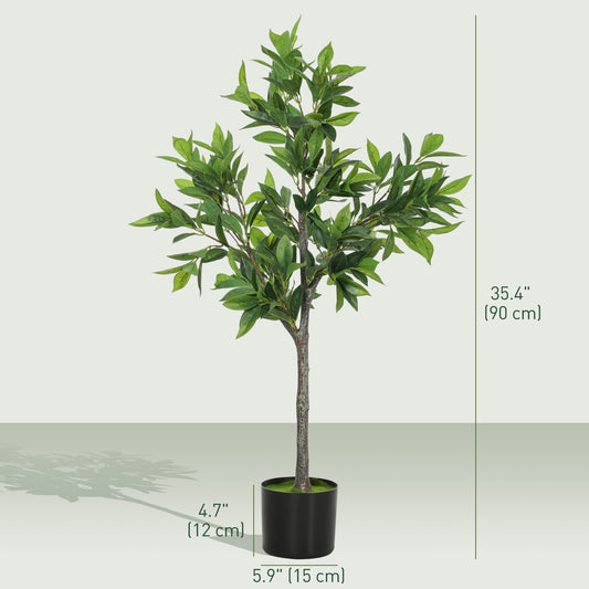 HOMCOM Potted Fake Plants Set of 2, Lifelike Laurel Artificial Trees with 345 PEVA Leaves for Indoor Outdoor Decor, Green