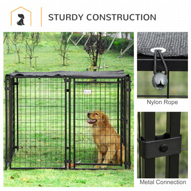 PawHut Outdoor Dog Kennel, Lockable Pet Playpen Crate with Top Cover, Black