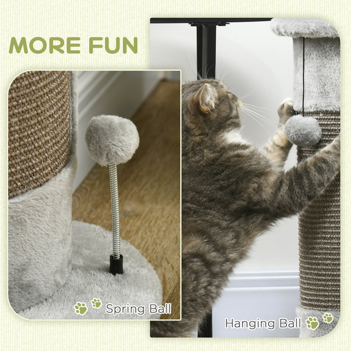 PawHut 23" Cat Scratching Post with Covered Plush, Play Balls, for Indoor Cats, Grey