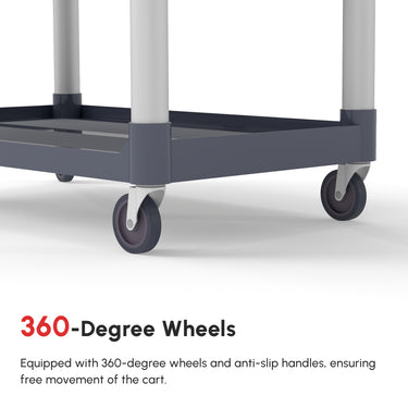 HOMCOM 3-Tier Utility Cart Large Rolling Storage Trolley with 3 Shelves Metal Clean Service Cart, Restaurant, Hotel, Livingroom, Silver and Grey