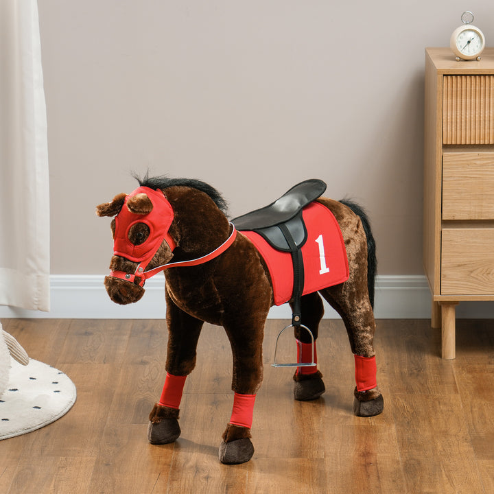 Qaba Kids Ride On Horse w/ Neighing Sound, Saddle, Stirrups, for 3-8 Years