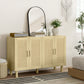 HOMCOM Boho Sideboard Buffet Cabinet, Storage Cabinet with 4 Rattan Doors and Adjustable Shelves, Black