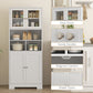 HOMCOM 57" Kitchen Pantry, Freestanding Pantry Storage Cabinet with Glass Doors, Adjustable Shelves, Open Compartments, White