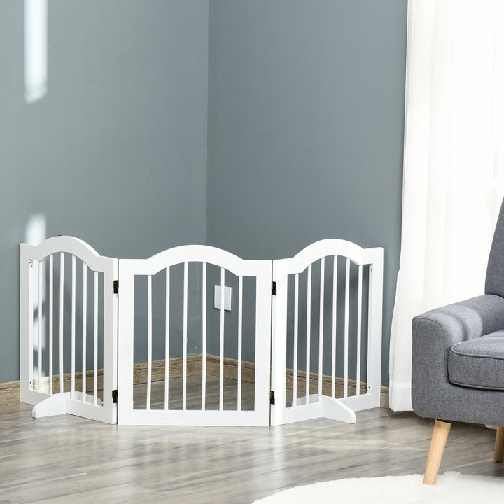 PawHut 24"H Foldable Dog Gate, 3 Panels Freestanding Pet Gate Barriers Indoor with Support Feet, Puppy Fence for Small Dogs, Black