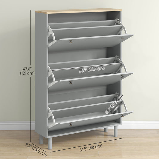 HOMCOM Shoe Storage with 3 Flip Drawers and Adjustable Shelves, Entryway Shoe Storage Cabinet for 24 Pairs of Shoes, Grey