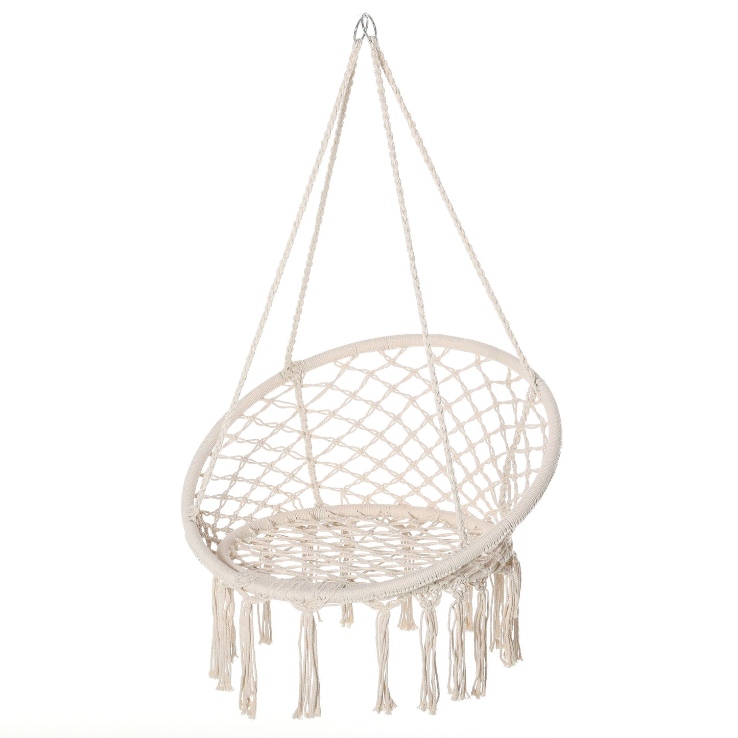 Outsunny Patio Hammock Chair, Hanging Rope Hammock Swing for Indoor & Outdoor Use with Backrest, Cotton-Polyester Blend, Fringe Tassels, Dark Grey