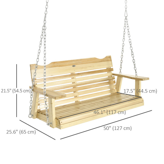 Outsunny 2-Seater Porch Swing, Patio Swing Bench with Adjustable Hanging Chains for Deck, Patio, Garden, Backyard, Natural Wood