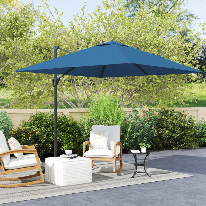 Outsunny 8'x8' Square Patio Hanging Offset Umbrella, Outdoor Cantilever Parasol w/ Cross Base, Cream White