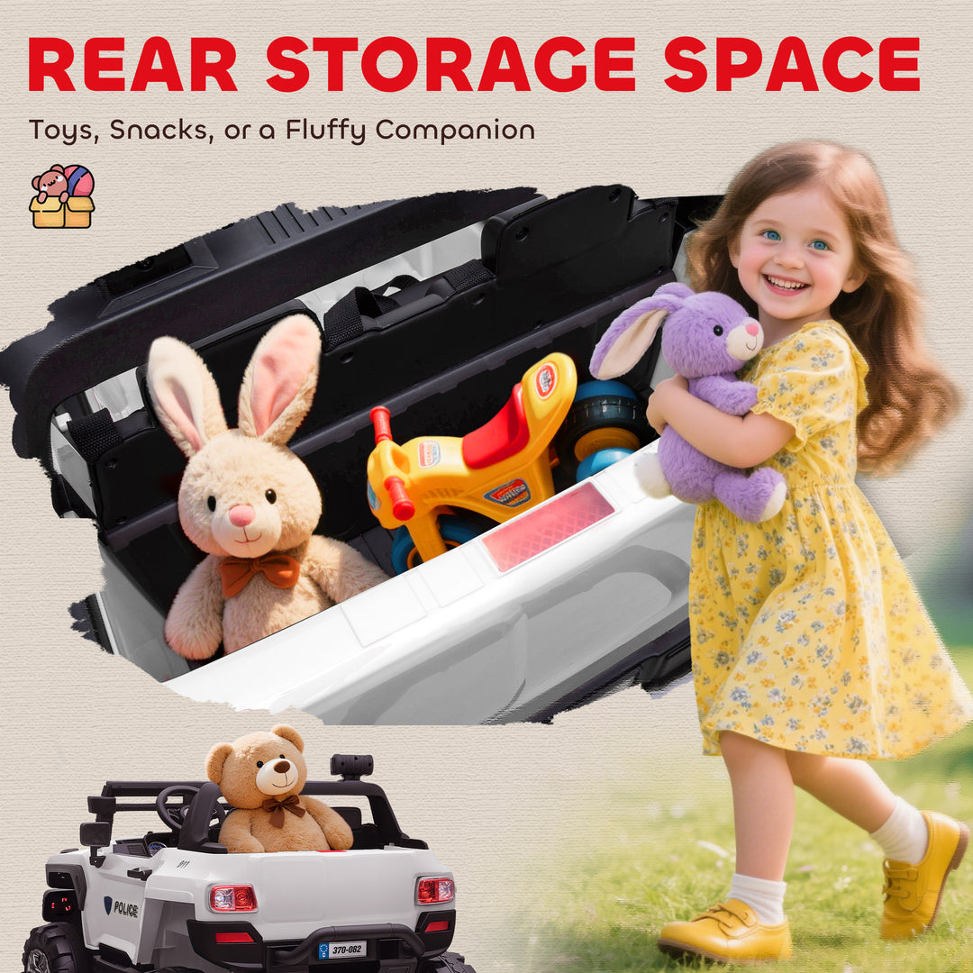 Aosom Kids 2 Seater Ride-On Car Police Truck Electric with LED Lights & MP3 for Kids White