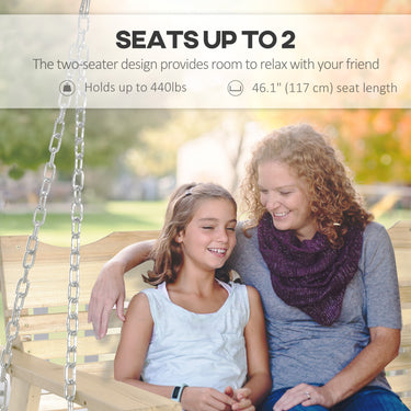 Outsunny 2-Seater Porch Swing, Patio Swing Bench with Adjustable Hanging Chains for Deck, Patio, Garden, Backyard, Natural Wood