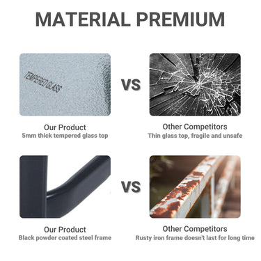 Outsunny 27" Patio Square Table with Tempered Glass Top Outdoor Dining Bar Table Steel Backyard Bistro Table Steel Frame