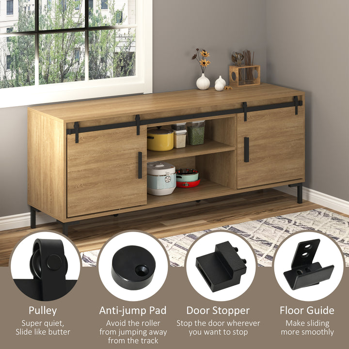 HOMCOM Mini Sliding Barn Door Hardware Kit for Double Doors, TV Stands, Cabinet Barn Door Hardware Kit, Fit 17.7" Wide Door Panel (J Shape), Black