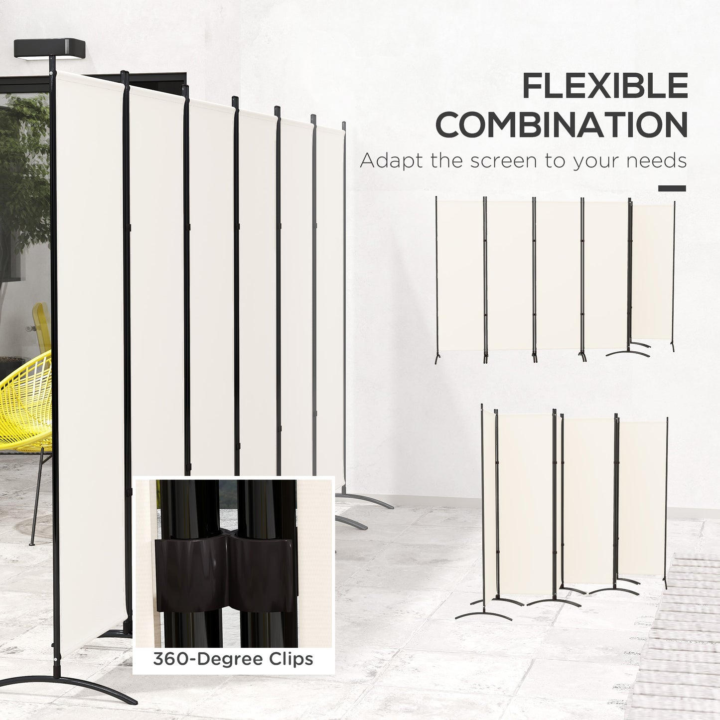 Outsunny 6 Panel Folding Room Divider, UV30+ Privacy Screen, Indoor Outdoor Privacy Panel with Stable Base, Black