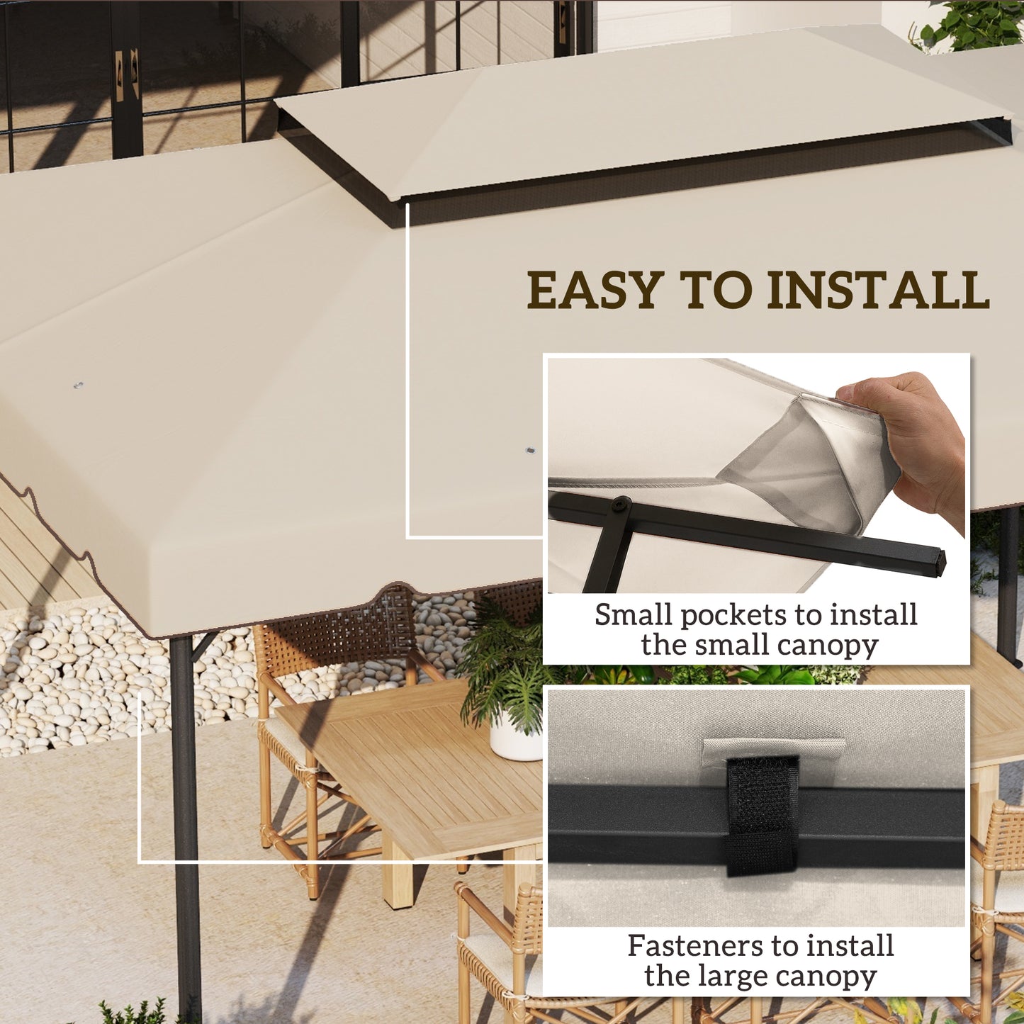 Outsunny 13' x 10' Gazebo Replacement Canopy, Gazebo Top Cover with Double Vented Roof for Garden Patio(TOP ONLY), Beige