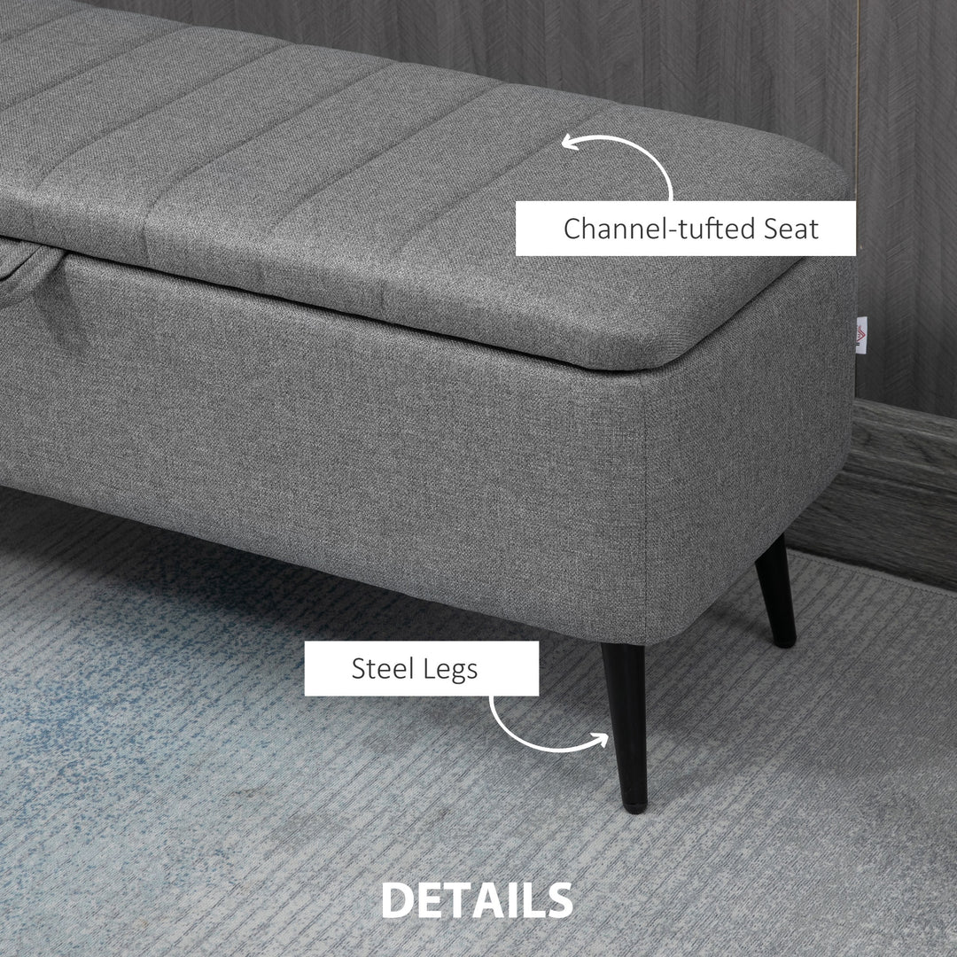 HOMCOM 40" Ottoman with Storage, Linen Upholstered Storage Ottoman Bench with Steel Legs for Living Room, Bedroom Grey