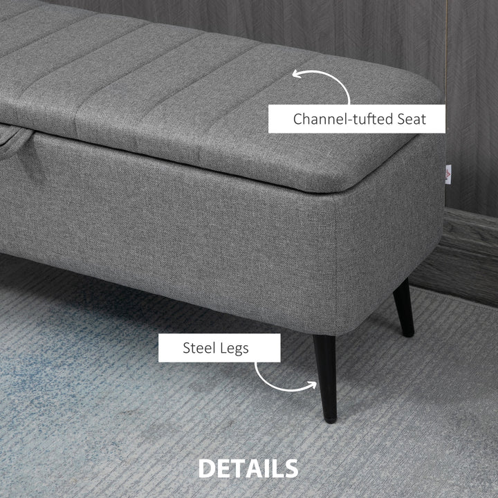 HOMCOM 40" Ottoman with Storage, Linen Upholstered Storage Ottoman Bench with Steel Legs for Living Room, Bedroom Grey