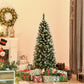 HOMCOM 5ft Decorated Christmas Tree with Red Berries and Pine Cones, Flocked Christmas Tree with Pencil Shape, Green