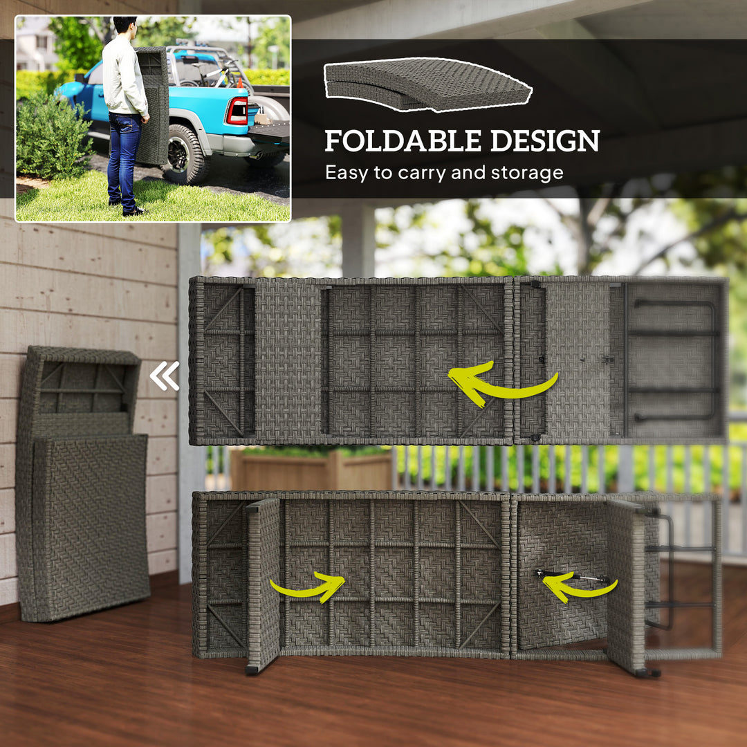 Outsunny Rattan Folding Outdoor Lounger Chair Recliner with 5-Level Adjustable Backrest, Wheels for Garden, Patio, Mixed Grey