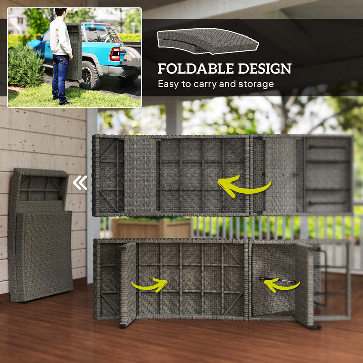 Outsunny Rattan Folding Outdoor Lounger Chair Recliner with 5-Level Adjustable Backrest, Wheels for Garden, Patio, Mixed Grey