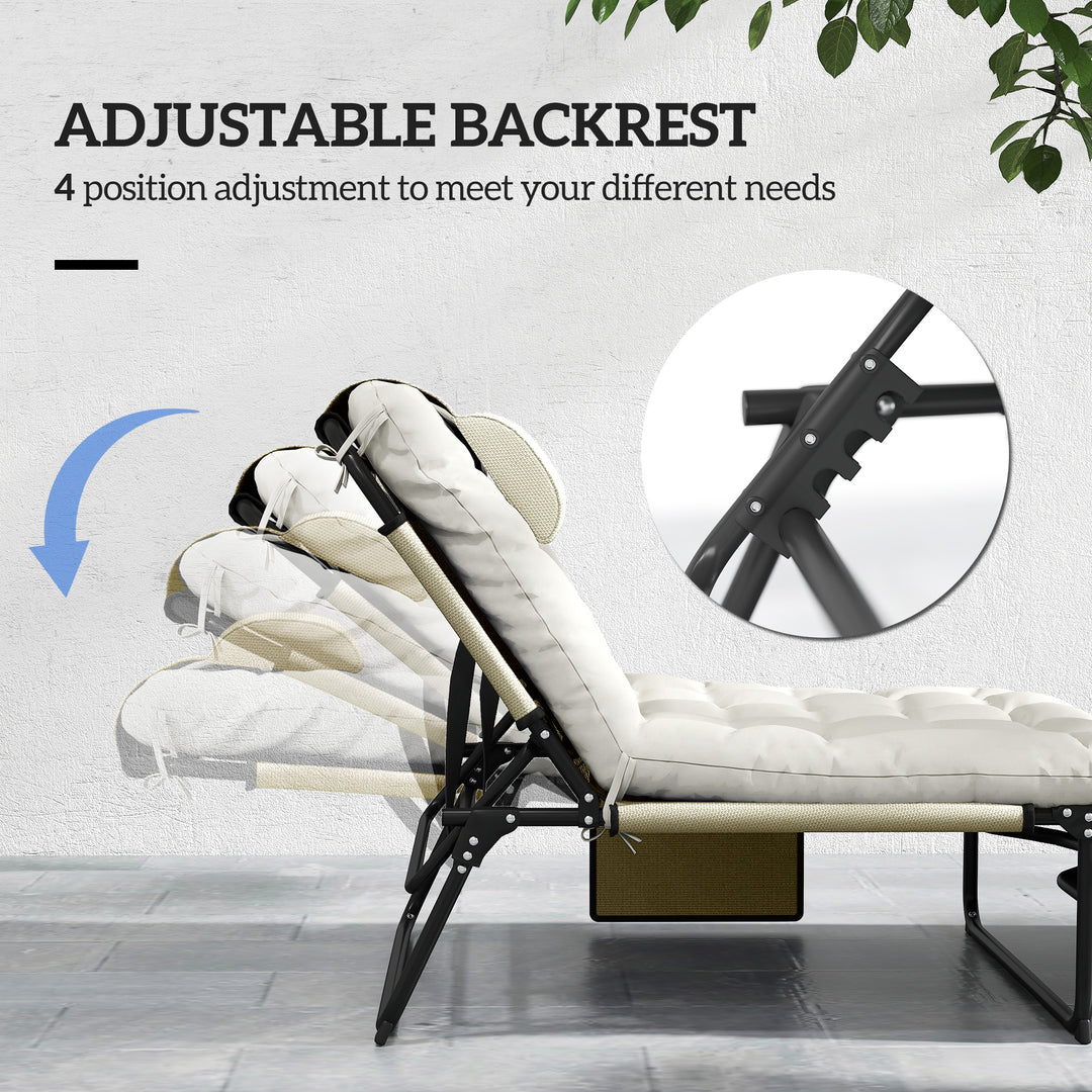 Outsunny Folding Lounge Chair with 4-level Reclining Back & Cushion, Beige