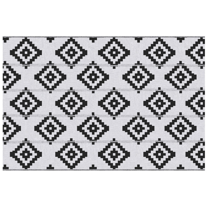 Outsunny Reversible Outdoor RV Rug, Patio Floor Mat, 6' x 9' Plastic Straw Rug for Backyard, Deck, Beach, Camping, Black & White