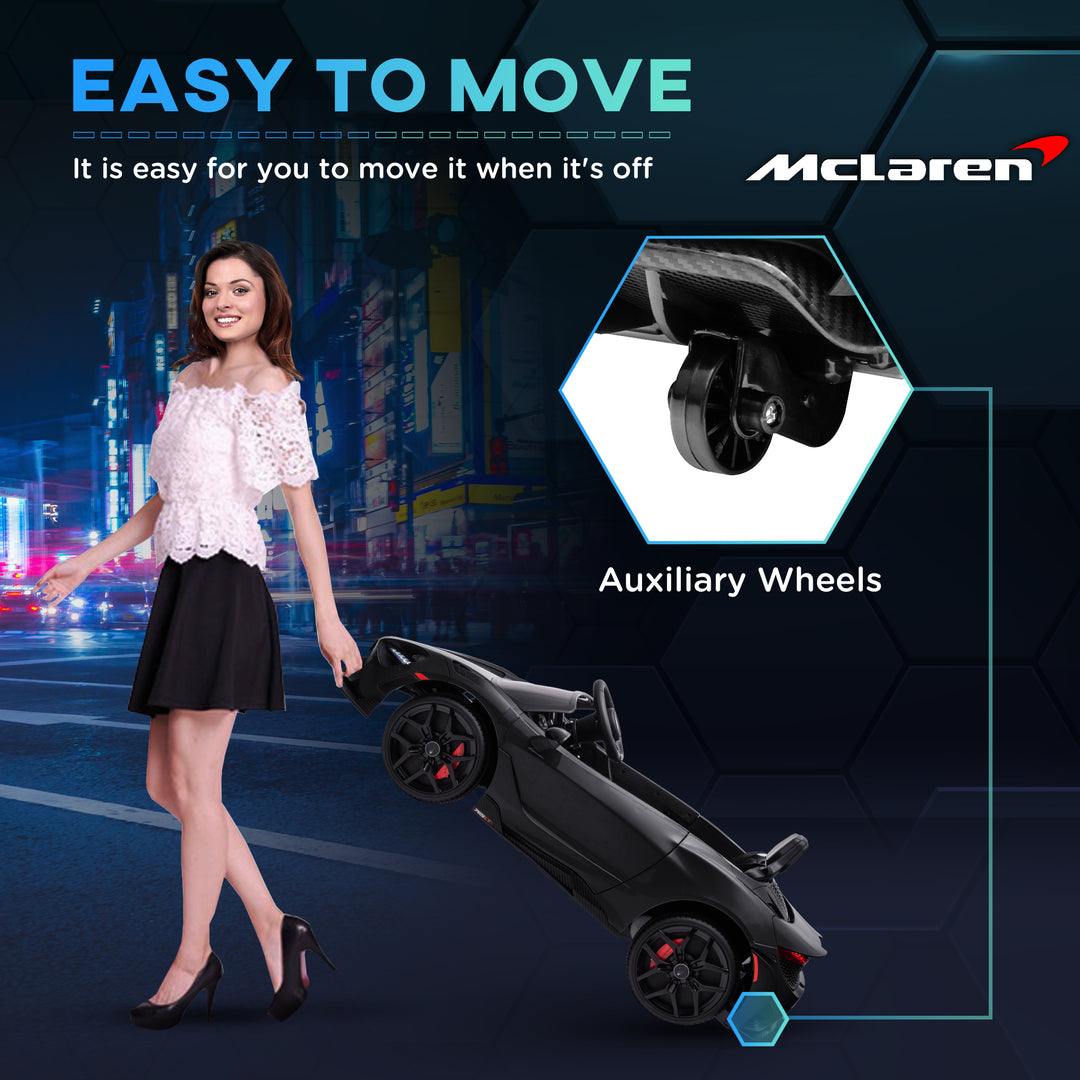 Qaba McLaren 765LT Licensed 12V Kids Electric Car w/ Scissor Doors, Transport Wheels, Remote, Slow Start, Music Horn Black