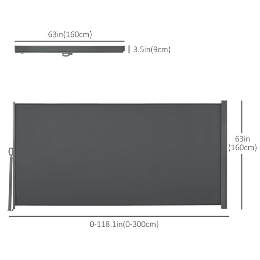 Outsunny 118" x 63" Retractable Side Awning Patio Outdoor Folding Privacy Screen with Resistance to UV Rays & Wind, Grey