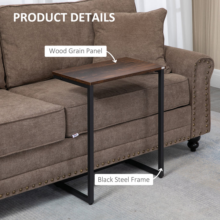 HOMCOM Nesting End Tables Set of 3, Industrial C-Shaped Snack Side Table with Steel Frame for Sofa Couch, Bed, Living Room, Rustic Brown
