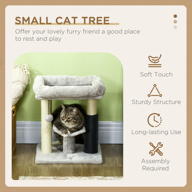 PawHut 19" Cat Tree with Sisal Scratching Post, Cat Tower Condo with Bed, Self Groomer, Perch, Dangling Ball, Grey