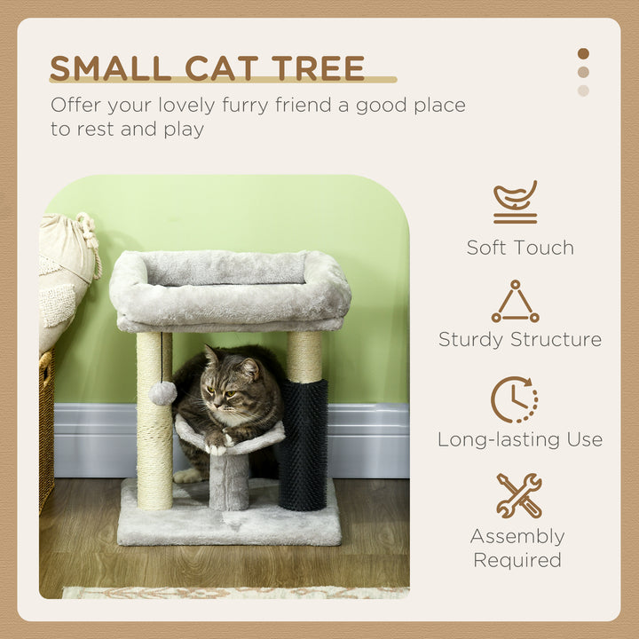 PawHut 19" Cat Tree with Sisal Scratching Post, Cat Tower Condo with Bed, Self Groomer, Perch, Dangling Ball, Grey