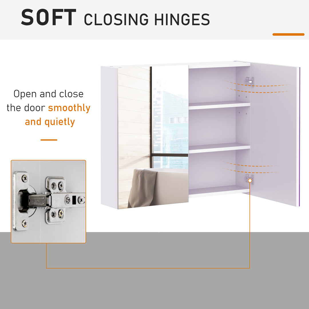 HOMCOM Wall Mount Mirrored Medicine Cabinet, Bathroom Mirror Cabinet with Adjustable Shelf, Double Soft Closing Doors, Light Lilac