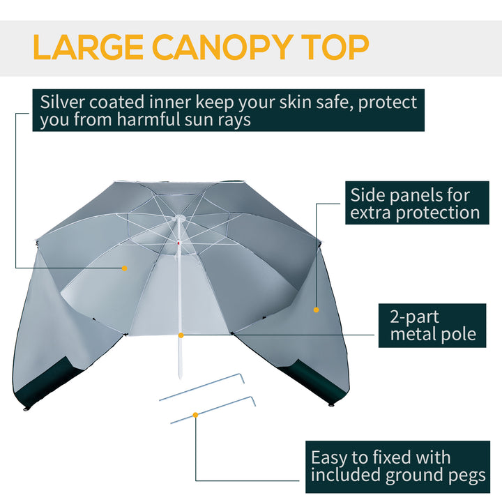Outsunny 7.5FT 2-in-1 Umbrella Shelter with Carry Bag, Beach Sport Umbrella with Silver Coated UPF50+ UV Protection Dark Green