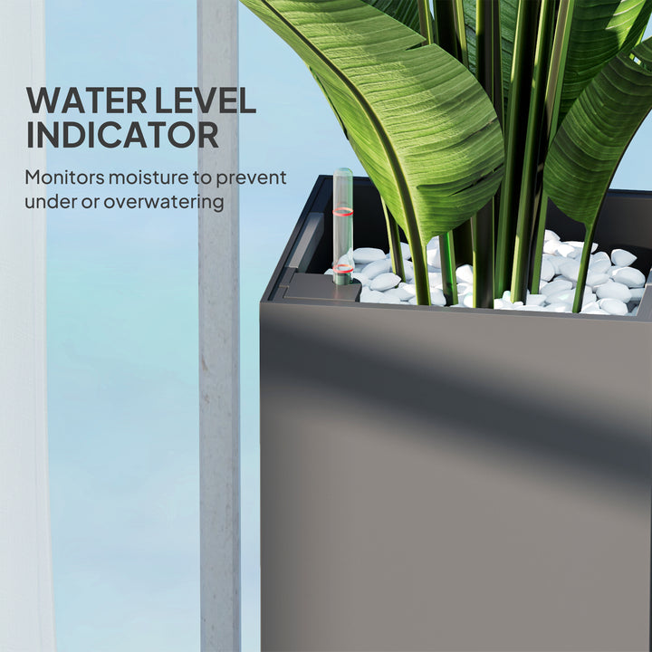 Outsunny 2 Pack Planter Box, 26 Inch Plastic Flower Pots with Water Level Indicator, Drainage Hole and Drain Plug, Dark Grey