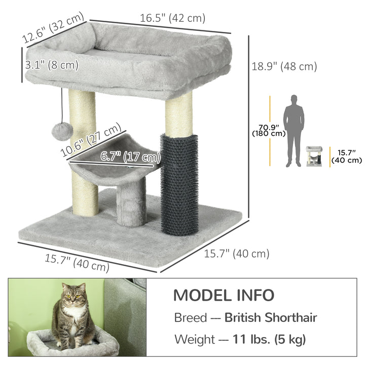 PawHut 19" Cat Tree with Sisal Scratching Post, Cat Tower Condo with Bed, Self Groomer, Perch, Dangling Ball, Grey