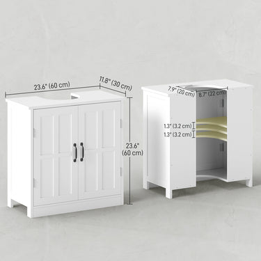kleankin Pedestal Under Sink Cabinet, Bathroom Vanity Cabinet Storage with Double Doors and Adjustable Shelf, White